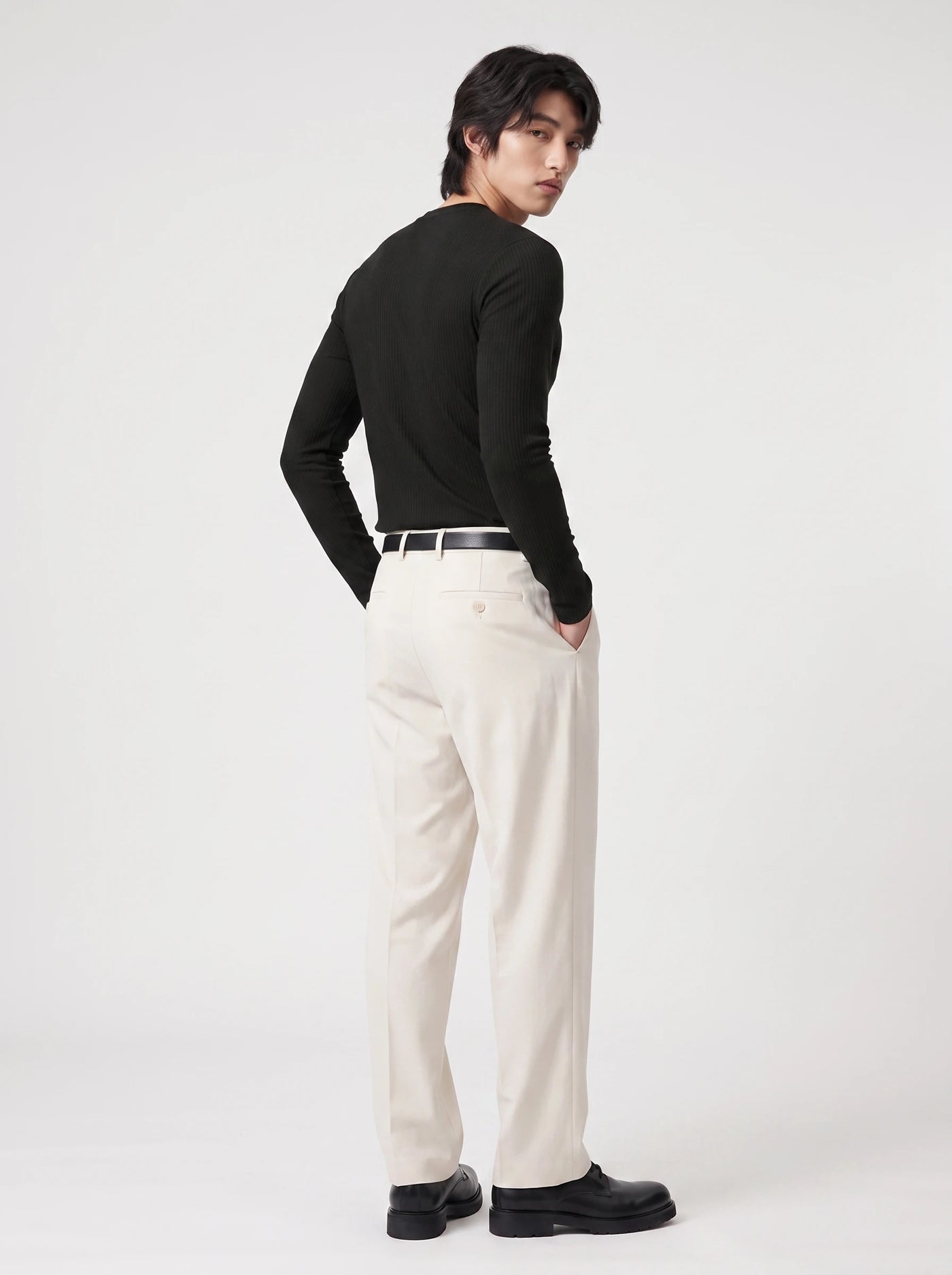 Ribbed Henley Long Sleeve Black