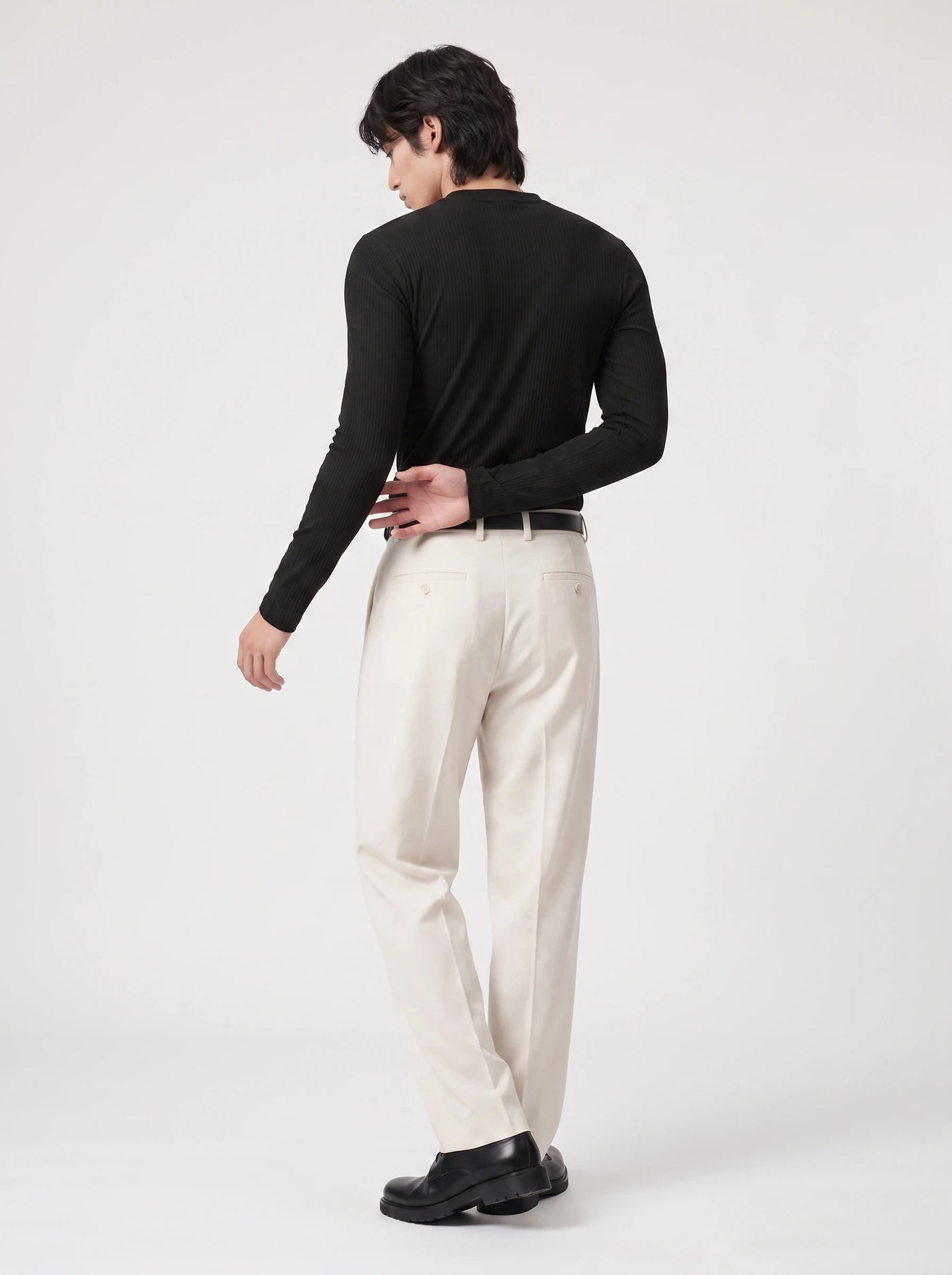 Ribbed Henley Long Sleeve Black