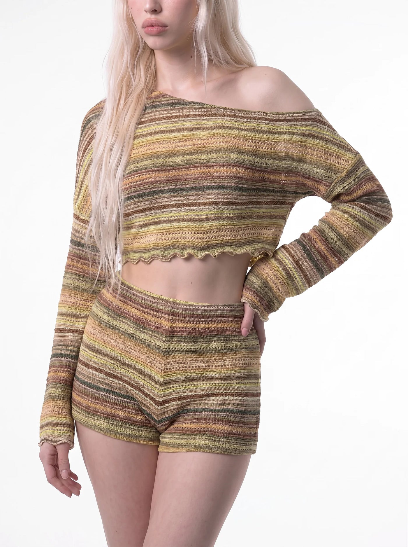Riviera Off Shoulder Knit Set Olive Green