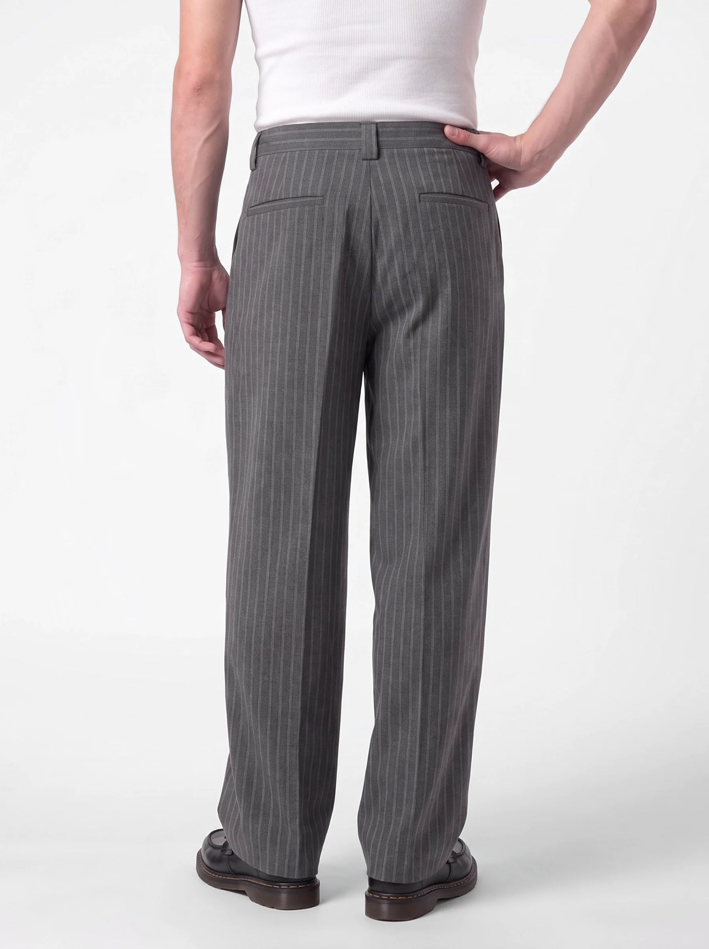 Syndicate Pinstripe Wide Leg Trousers Grey