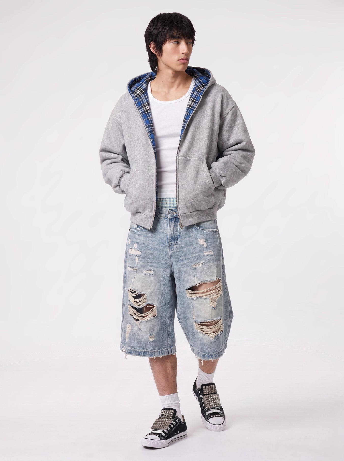 Reversible Check Zip-Up Blue check