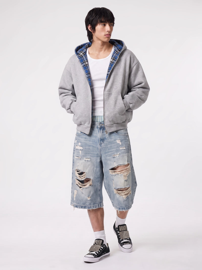 Reversible Check Zip-Up Blue check