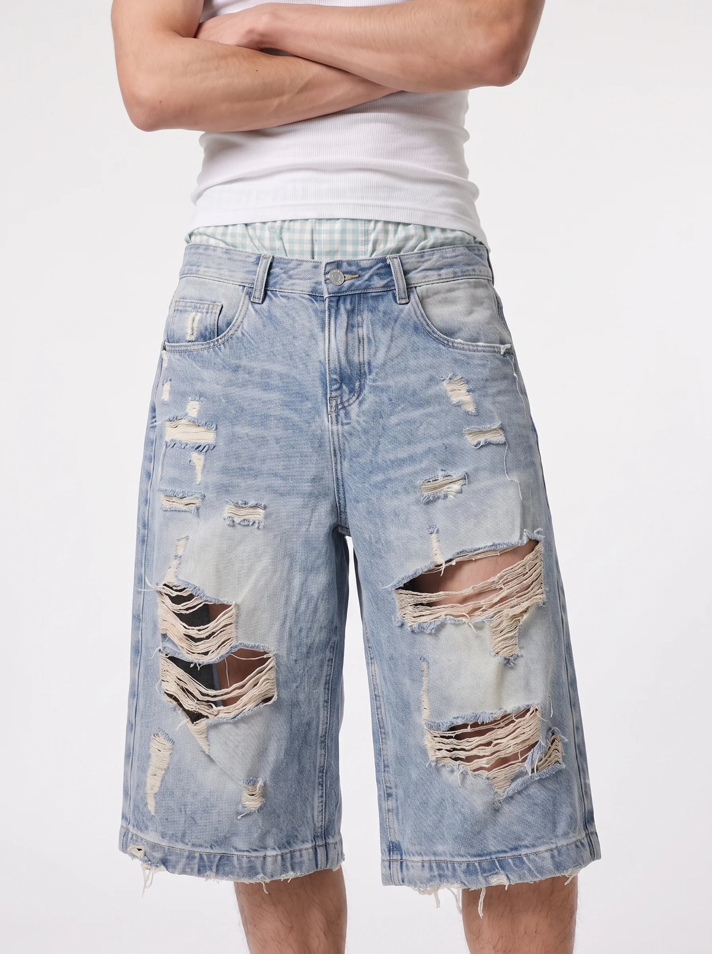 Ripped Longline Denim Jorts