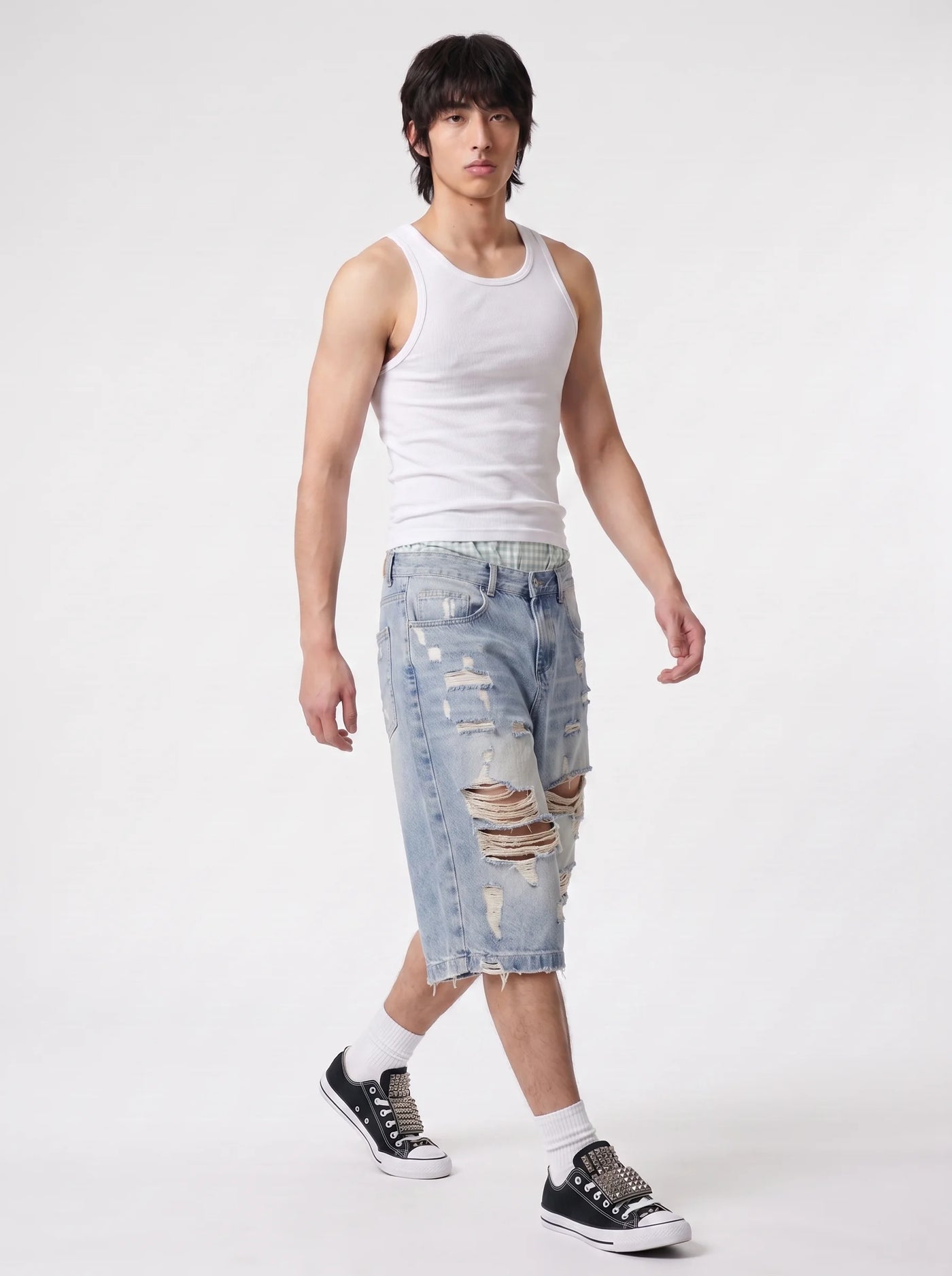 Ripped Longline Denim Jorts