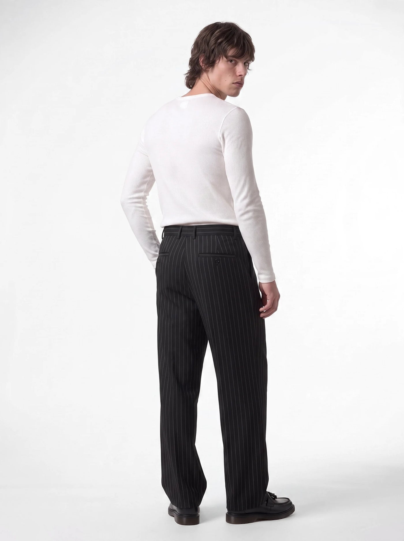 Syndicate Pinstripe Wide Leg Trousers Black