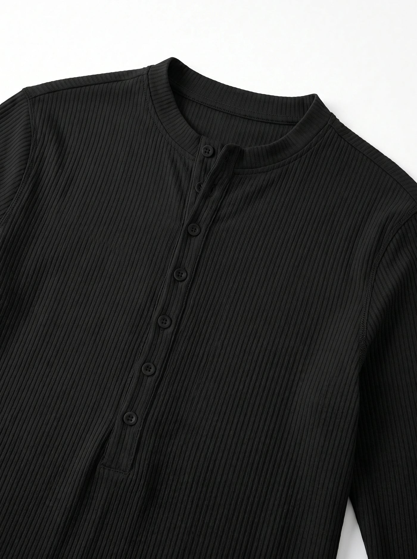 Ribbed Henley Long Sleeve Black