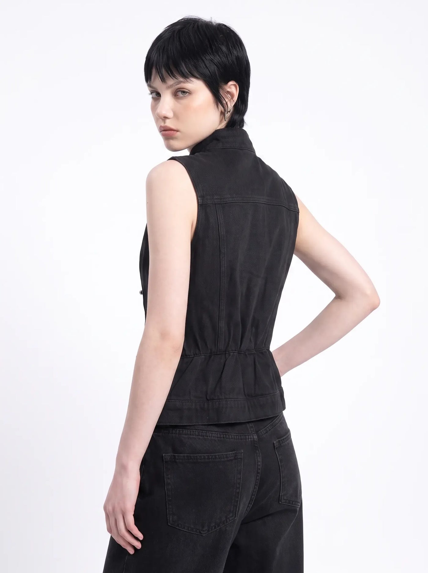 Hardware High Neck Denim Vest