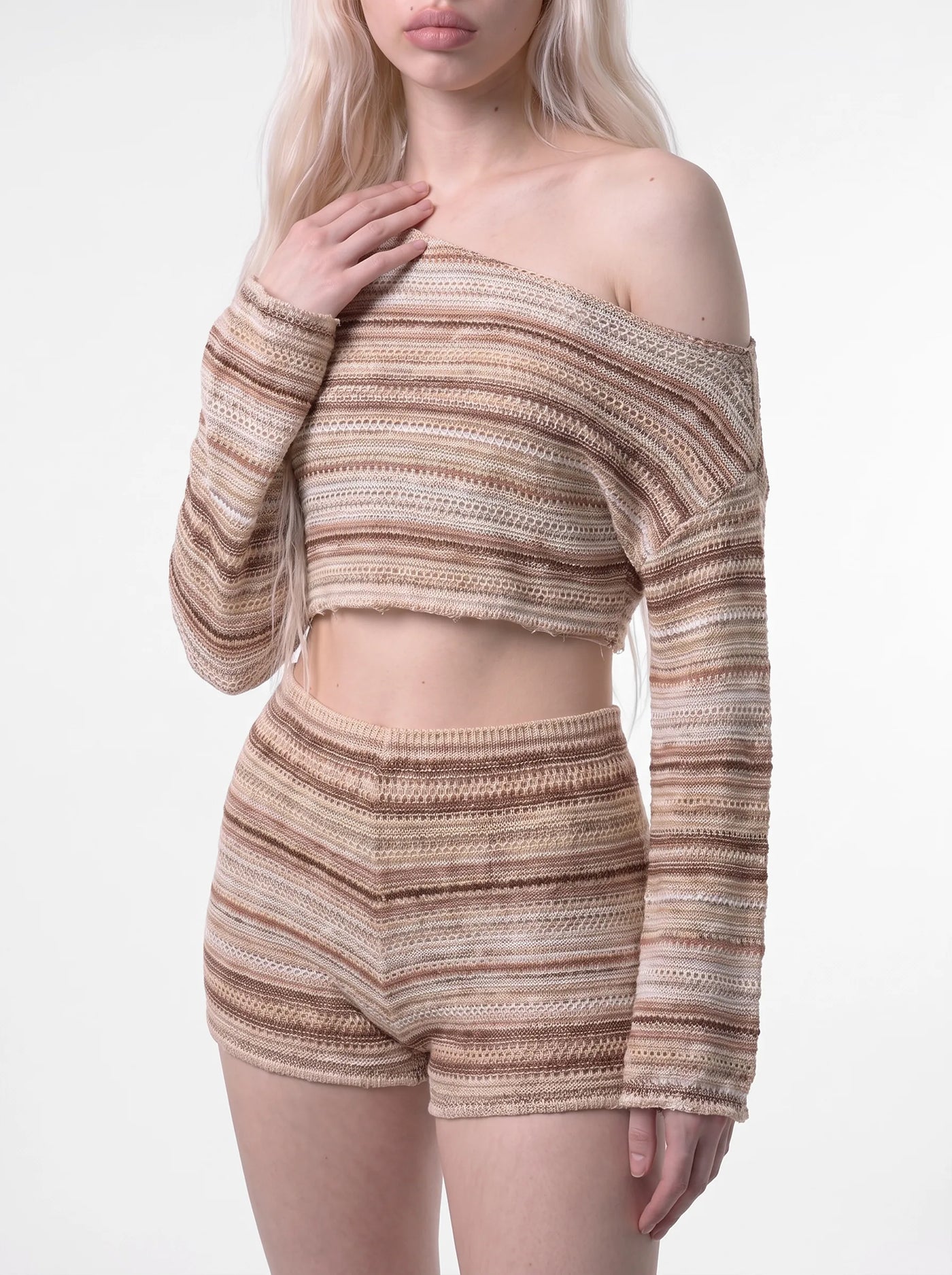 Riviera Off Shoulder Knit Set Beige