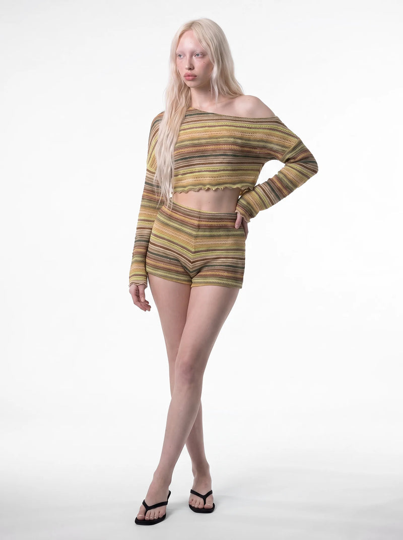 Riviera Off Shoulder Knit Set Olive Green