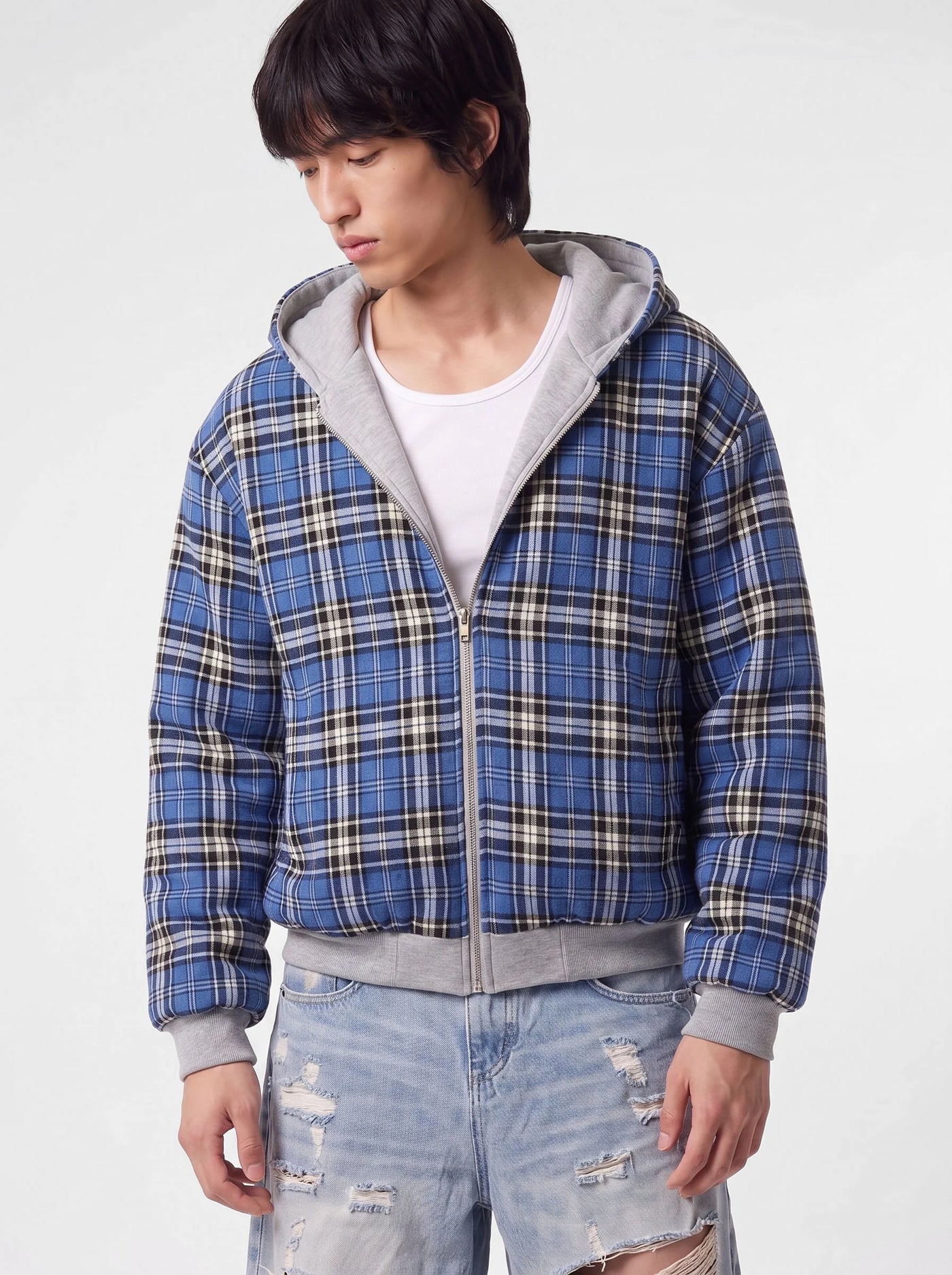 Reversible Check Zip-Up Blue Check