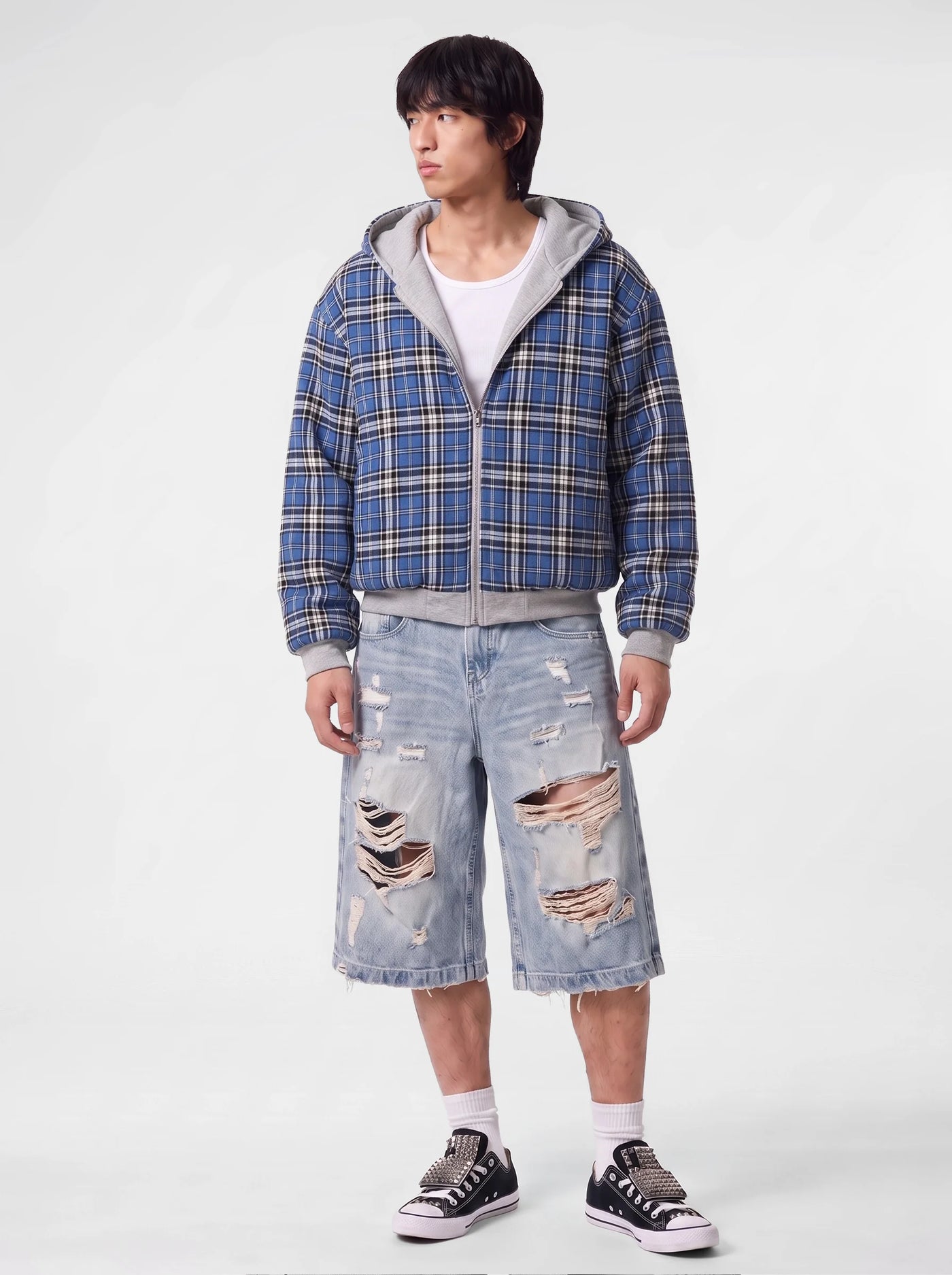 Reversible Check Zip-Up Blue Check