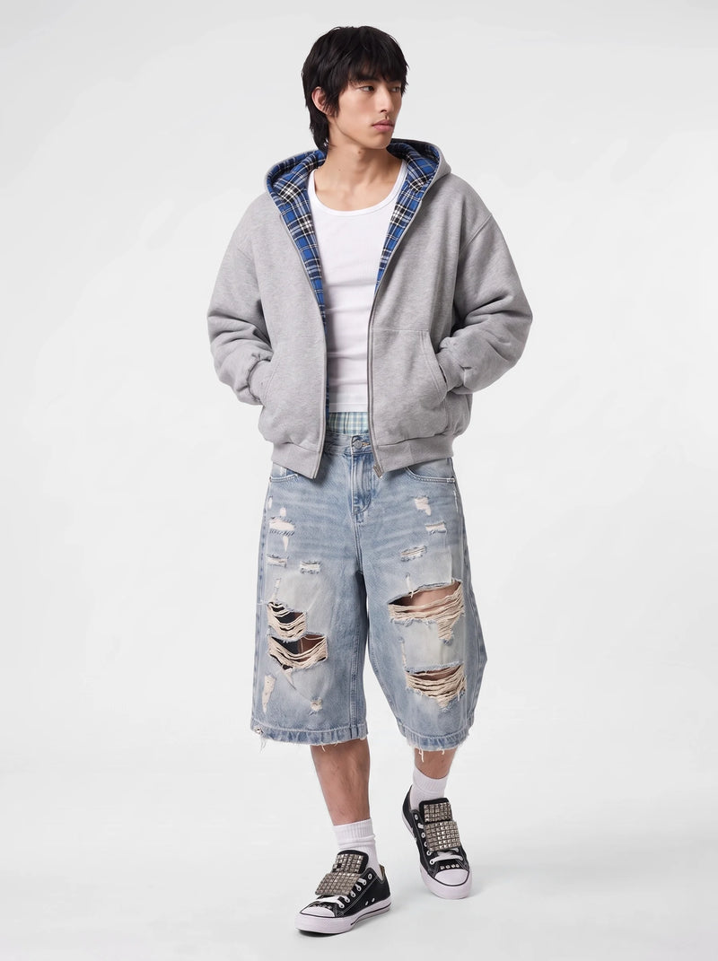 Reversible Check Zip-Up Blue Check