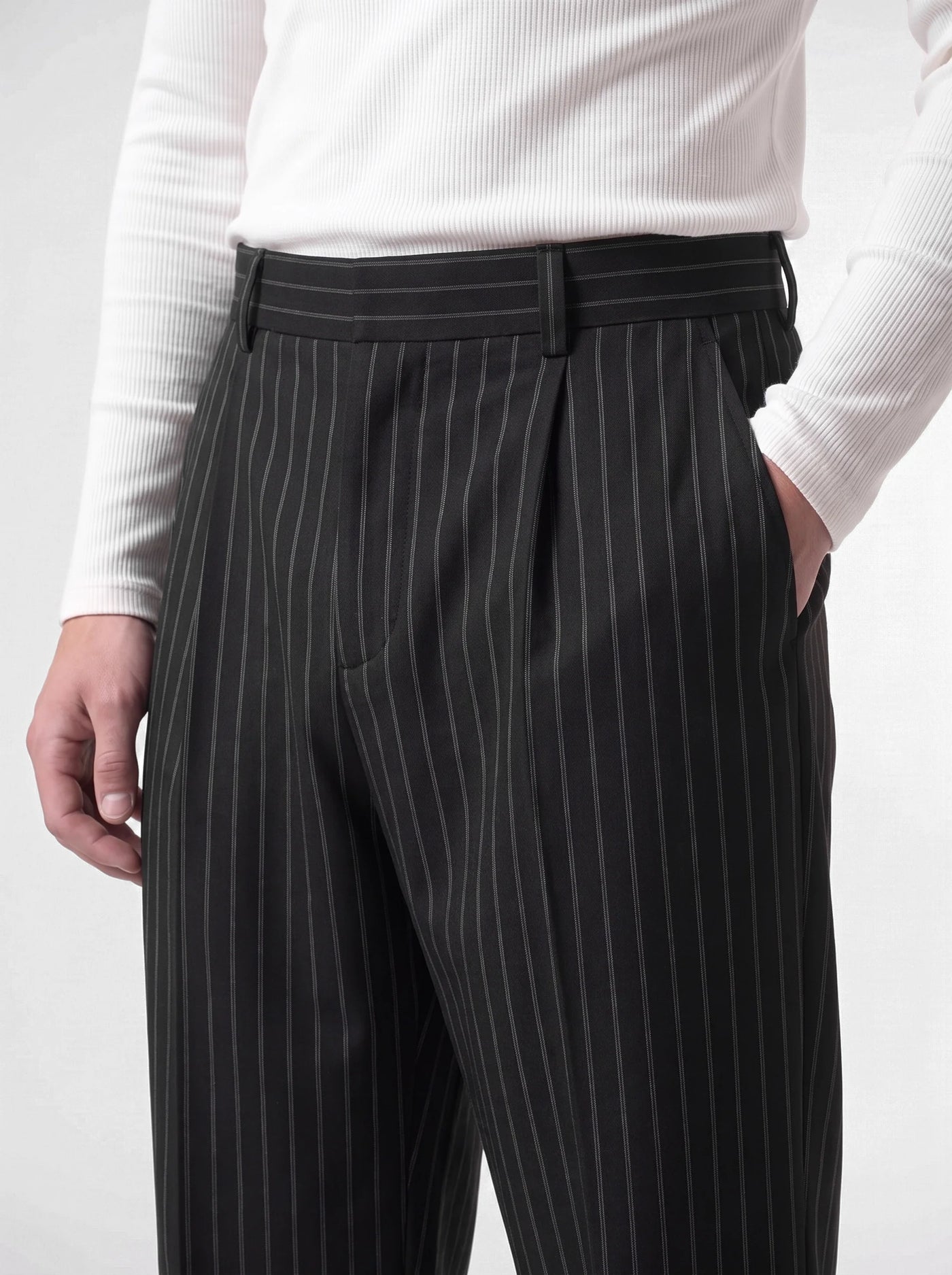 Syndicate Pinstripe Wide Leg Trousers Black