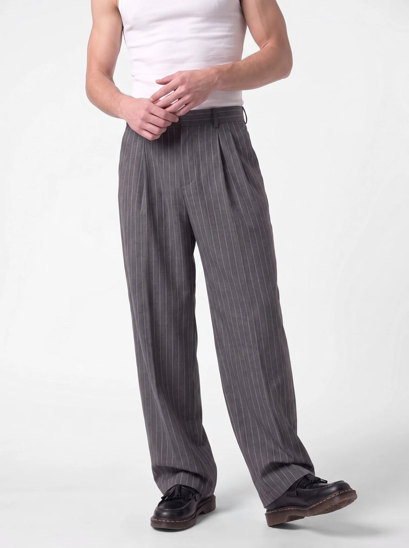 Syndicate Pinstripe Wide Leg Trousers Grey