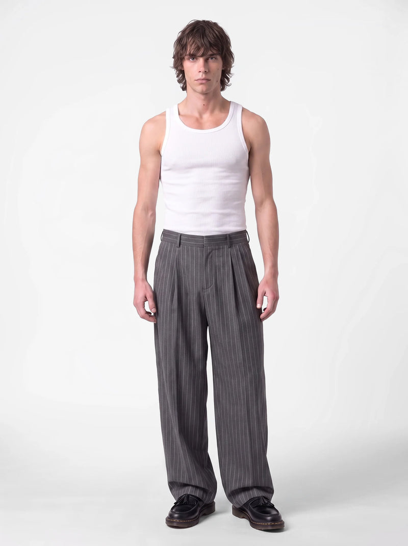 Syndicate Pinstripe Wide Leg Trousers Grey