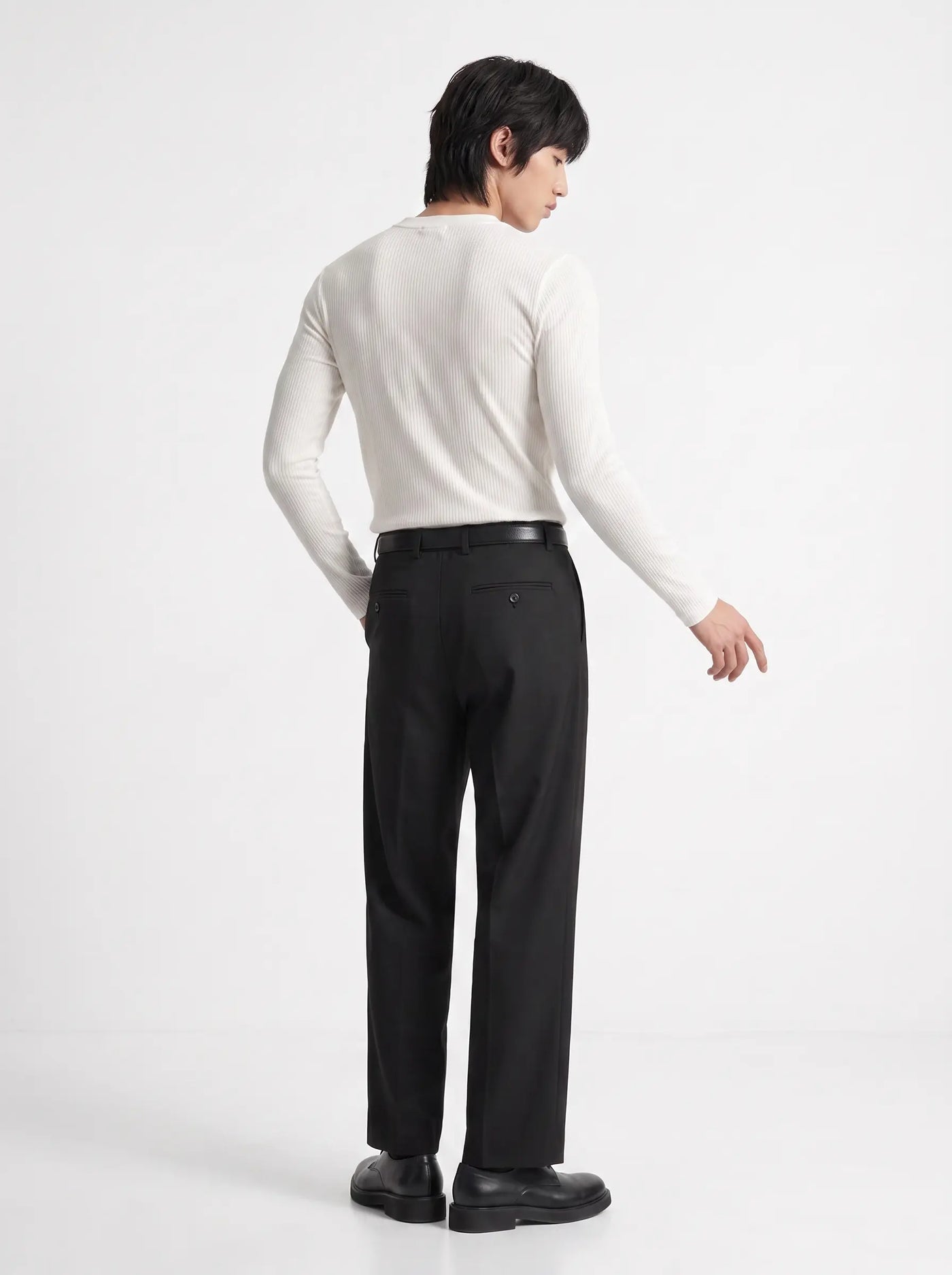 Placket Ribbed Henley Long Sleeve White