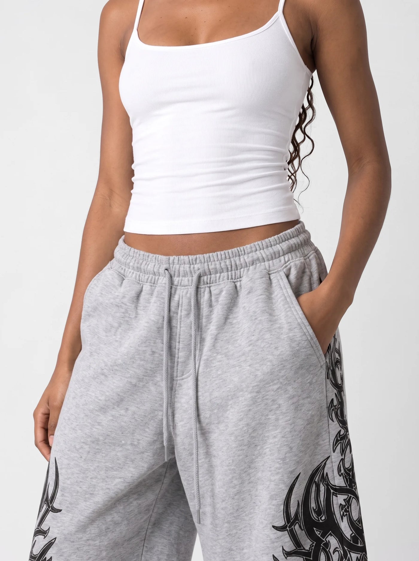 Graffiti Wide Sweat Shorts Grey
