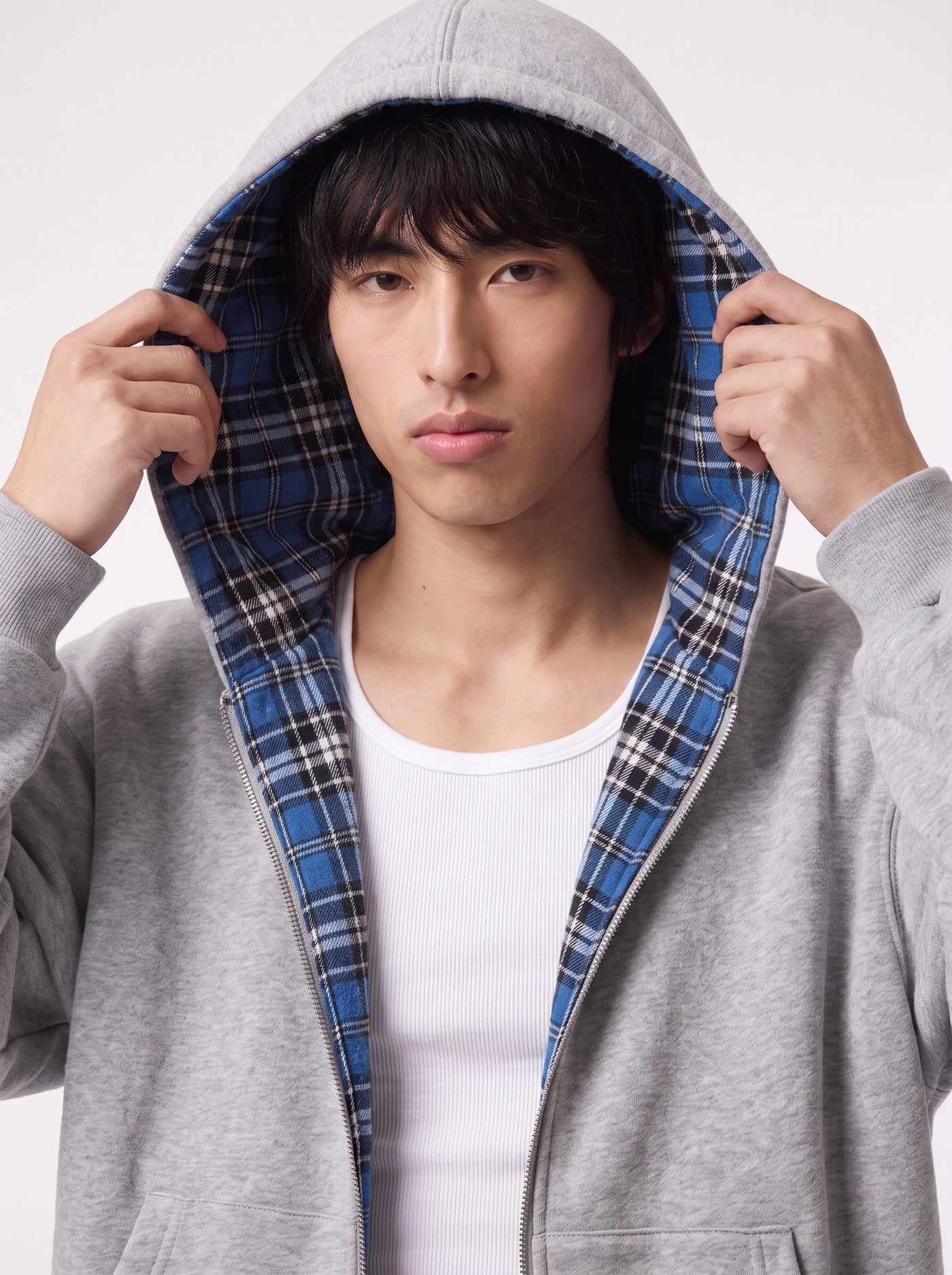 Reversible Check Zip-Up Blue check