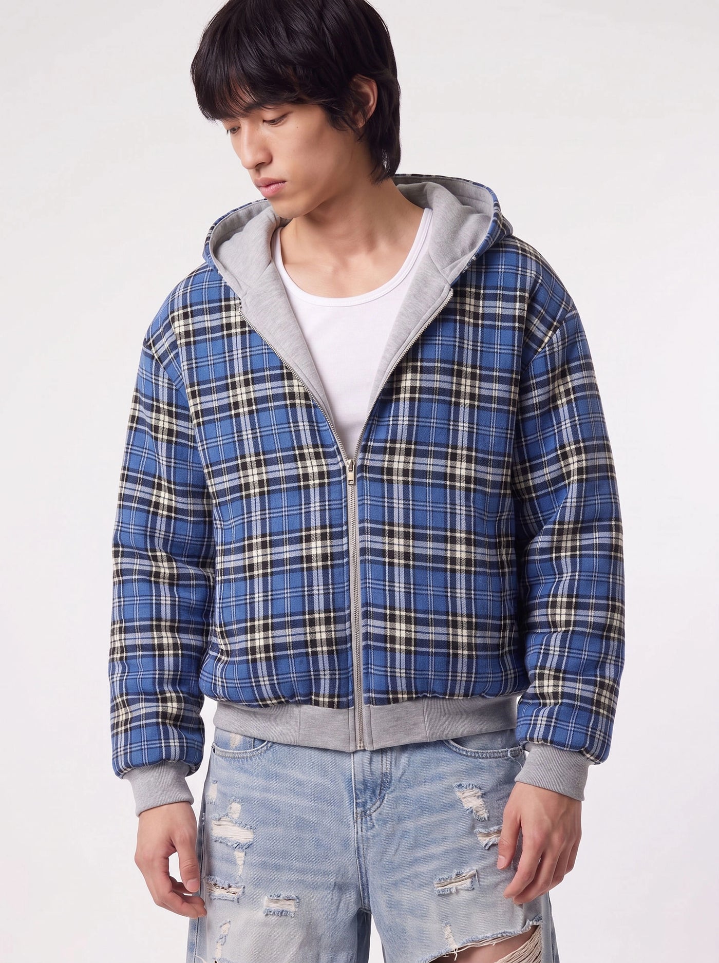 Reversible Check Zip-Up Blue check