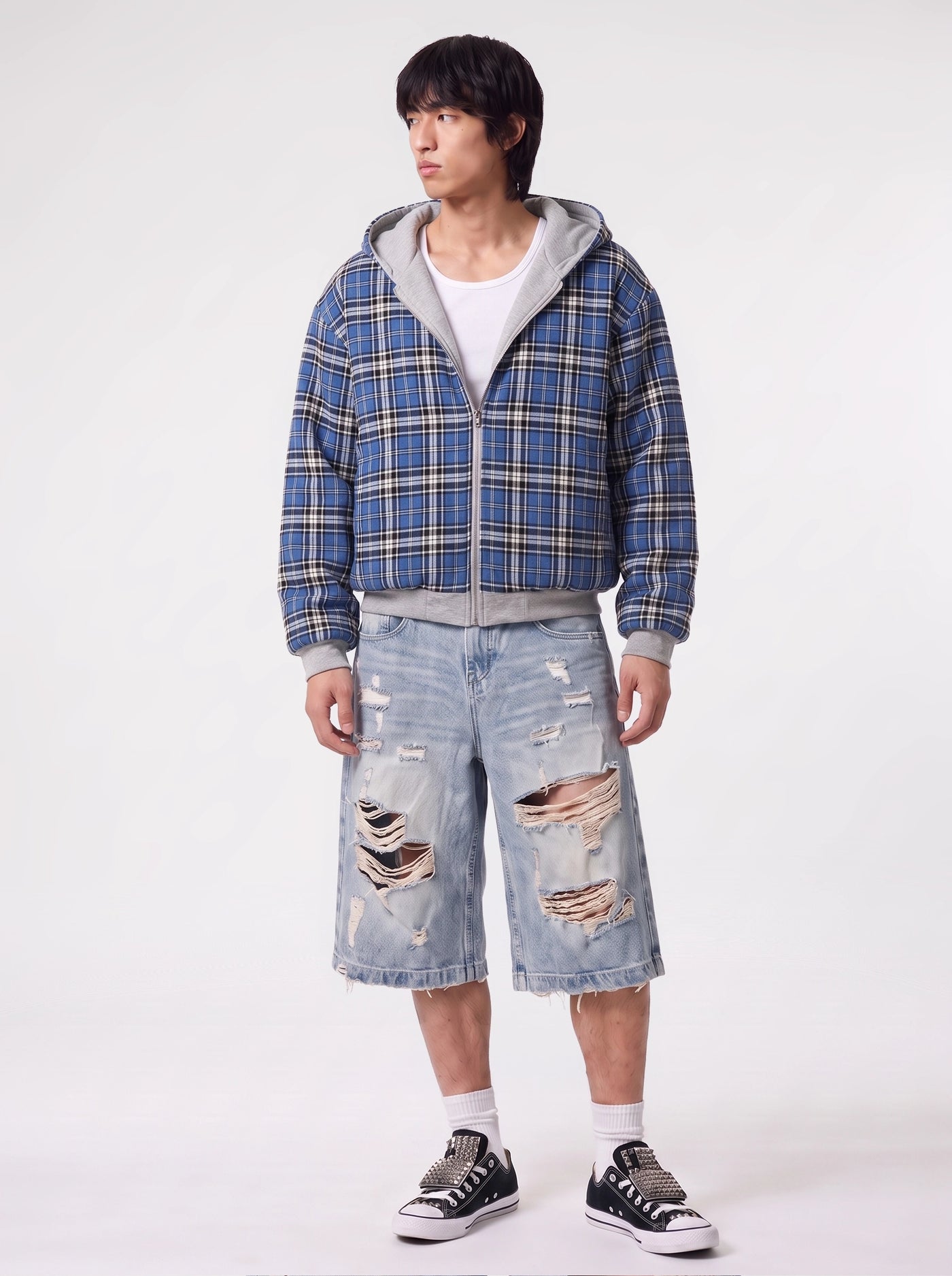 Reversible Check Zip-Up Blue check