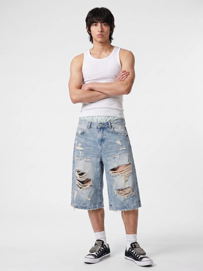 Ripped Longline Denim Jorts