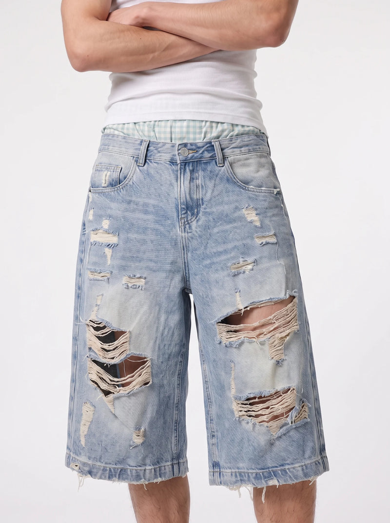 Ripped Longline Denim Jorts