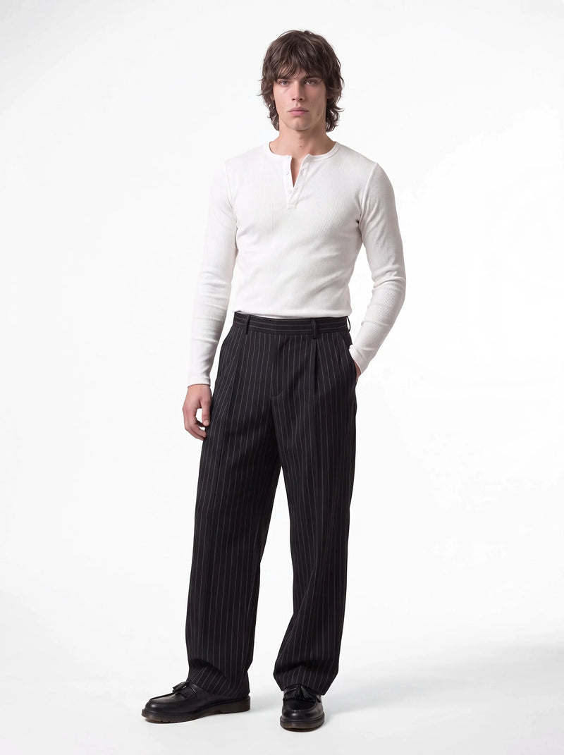 Syndicate Pinstripe Wide Leg Trousers Black