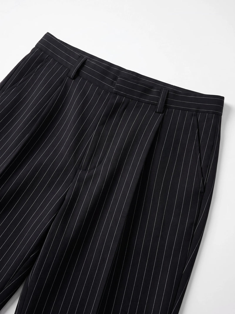 Syndicate Pinstripe Wide Leg Trousers Black
